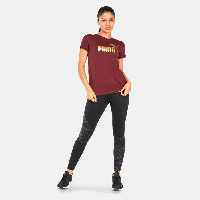 PUMA Women's Essentials+ Metallic Logo T-Shirt Red PUMA Women's Essentials+ Metallic Logo T-Shirt Red image number 2