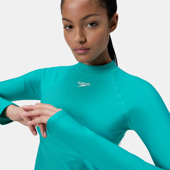 Speedo Women's Essential Full-Zip Swimming Rashguard Green image number 3
