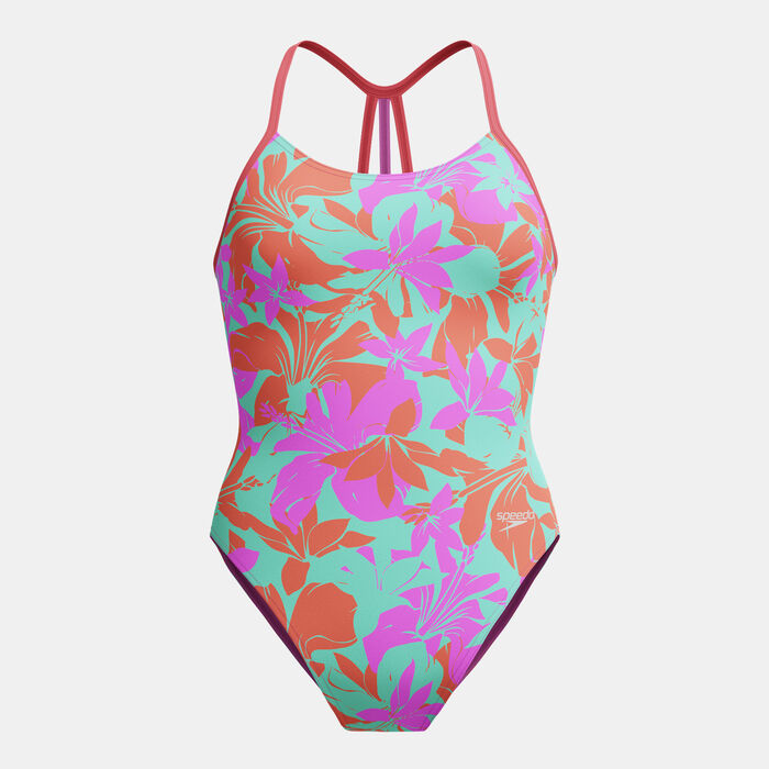 Speedo Kids' Allover Print Lane One-Piece Swimsuit Pink Speedo Kids' Allover Print Lane One-Piece Swimsuit Pink image number 0