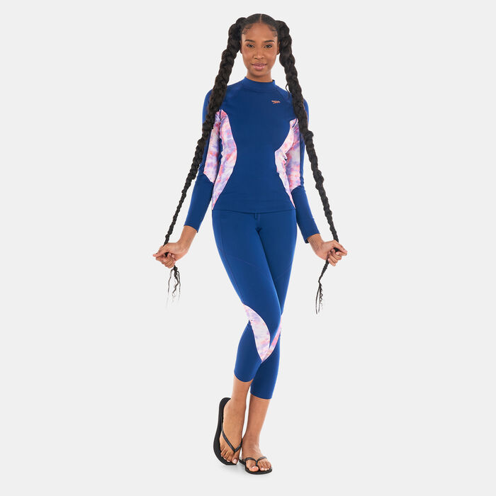 Speedo Women's Printed Long Sleeve Rashguard Blue Speedo Women's Printed Long Sleeve Rashguard Blue image number 2