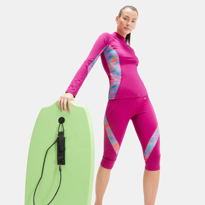 Speedo Women's Printed Panel 3/4 Leggings Purple image number 2