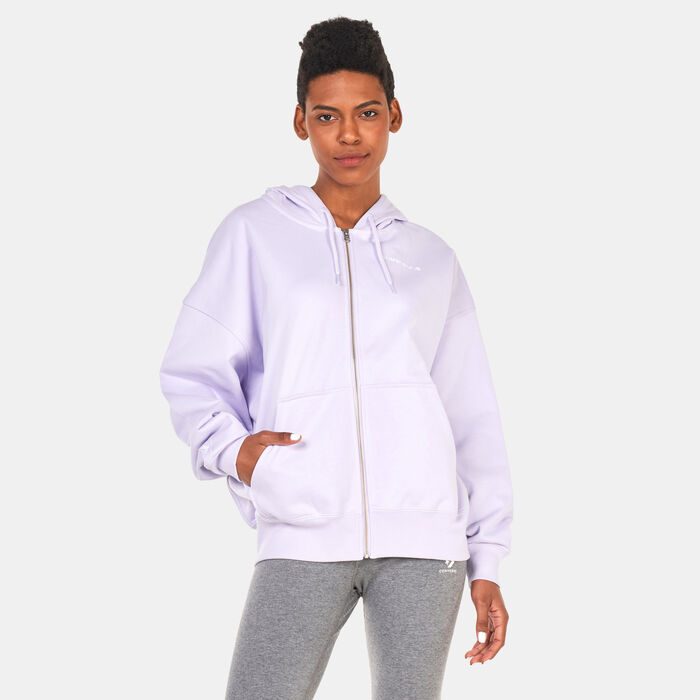 Converse Women's Oversized Full-Zip Hoodie White Converse Women's Oversized Full-Zip Hoodie White image number 0