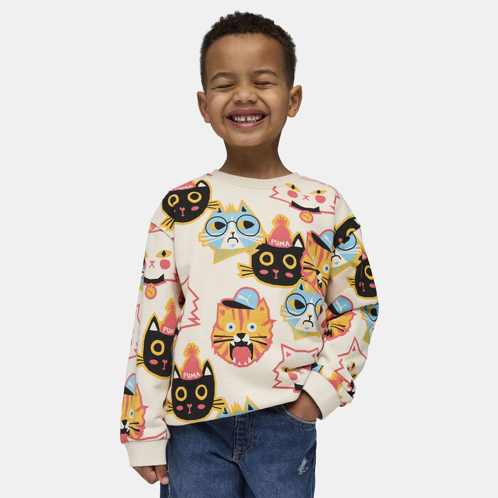 PUMA Kids' Moody Cat Allover Print Sweatshirt White image number 0