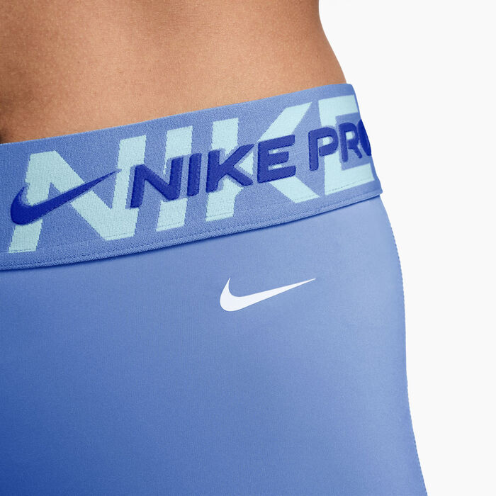 Nike Women's Pro Mid-Rise Graphic Biker Shorts Blue Nike Women's Pro Mid-Rise Graphic Biker Shorts Blue image number 3