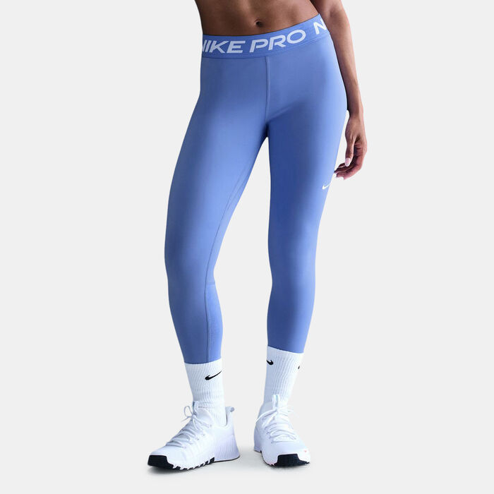 Nike Women's Pro Mid-Rise Mesh-Panelled Leggings Blue image number 0