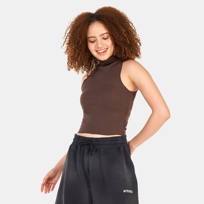 AFFENDS Women's Ribbed High Neck Tank Top Brown AFFENDS Women's Ribbed High Neck Tank Top Brown image number 0