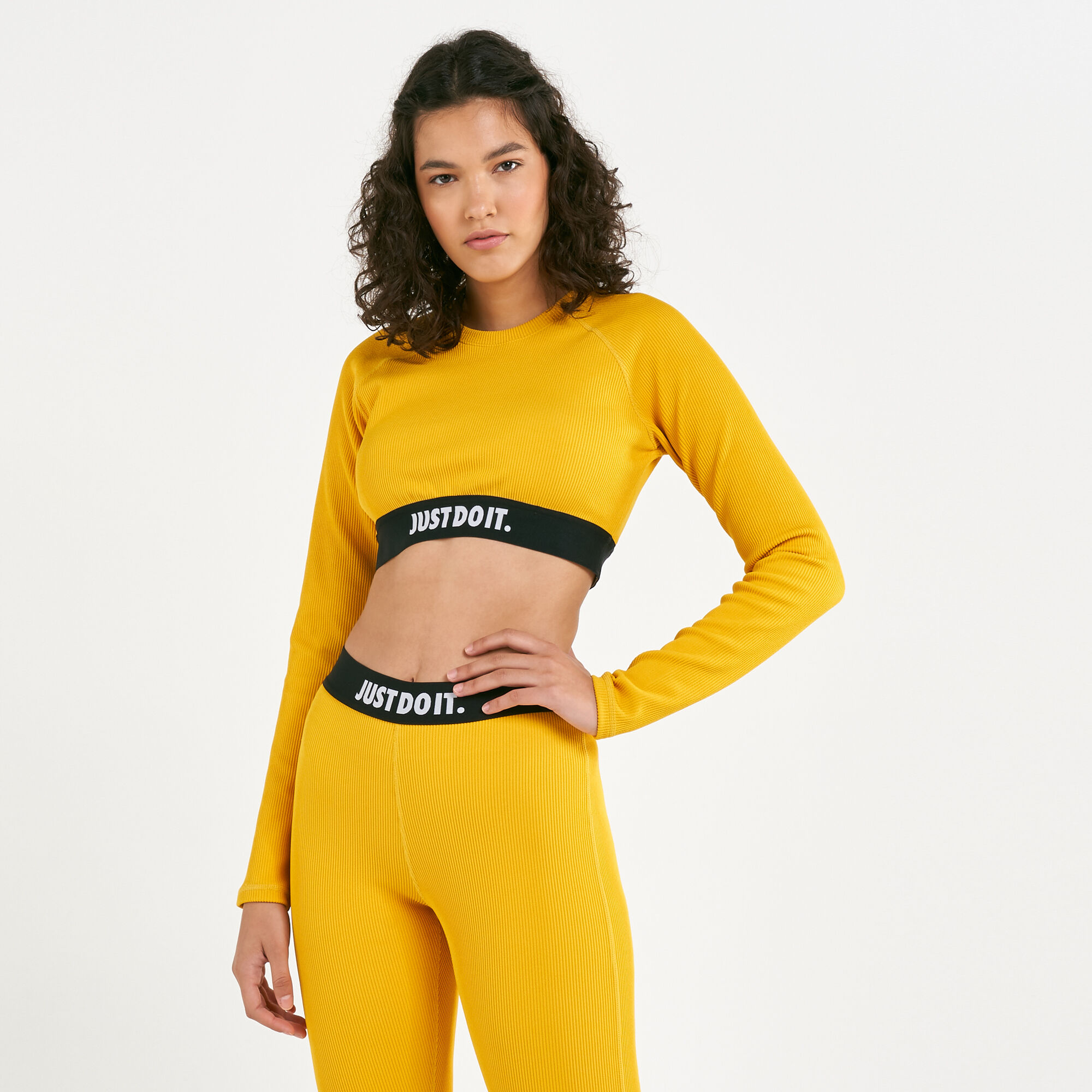 Yellow nike crop top sales