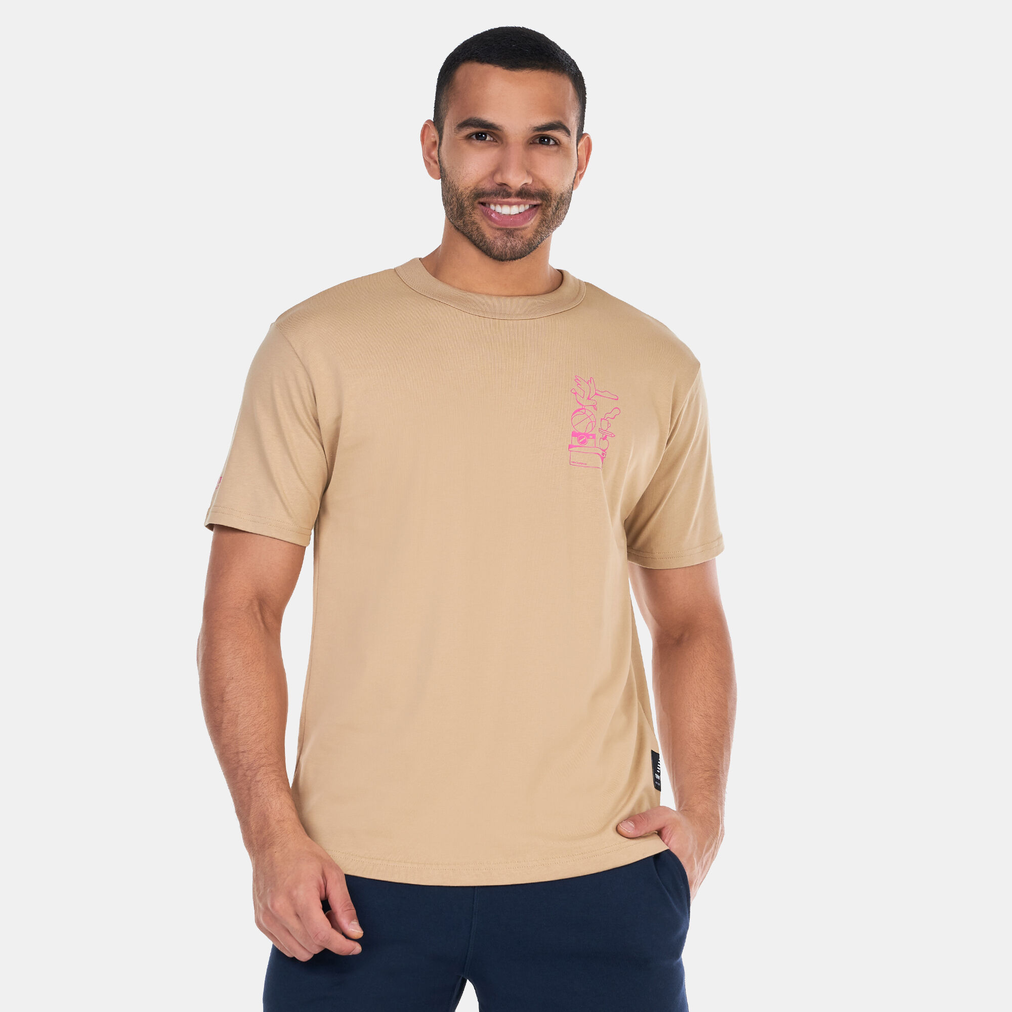 Men's Athletics Aron Leah Stack T-Shirt Beige New Balance in KSA -SSS