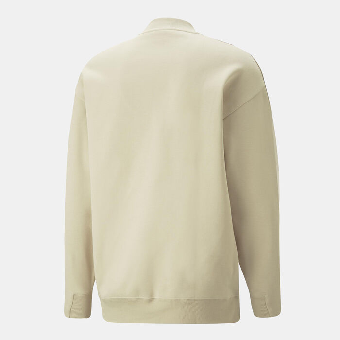 PUMA Men's T7 Mock Neck Crew Sweatshirt Beige image number 1
