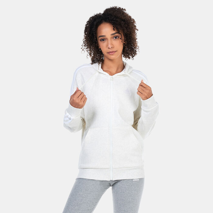 adidas Women's Essentials 3-Stripes Fleece Hoodie White adidas Women's Essentials 3-Stripes Fleece Hoodie White image number 0
