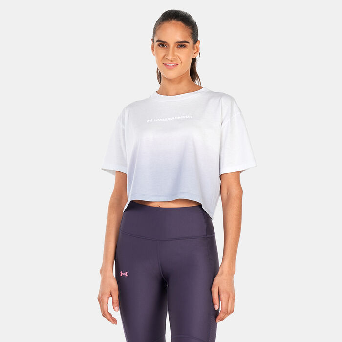 Under Armour Women's UA Branded Dip Dye Crop Top Grey Under Armour Women's UA Branded Dip Dye Crop Top Grey image number 0