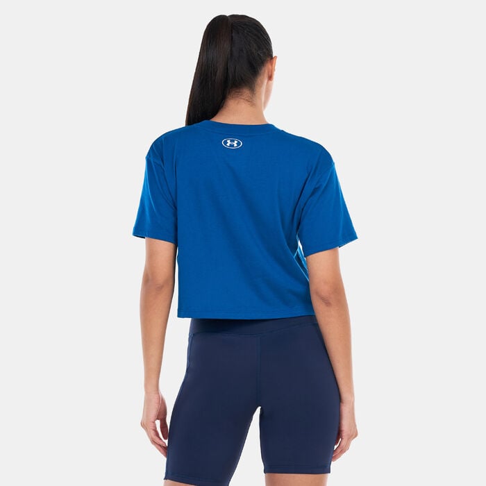 Under Armour Women's UA Collegiate Crest Crop T-Shirt Blue Under Armour Women's UA Collegiate Crest Crop T-Shirt Blue image number 1