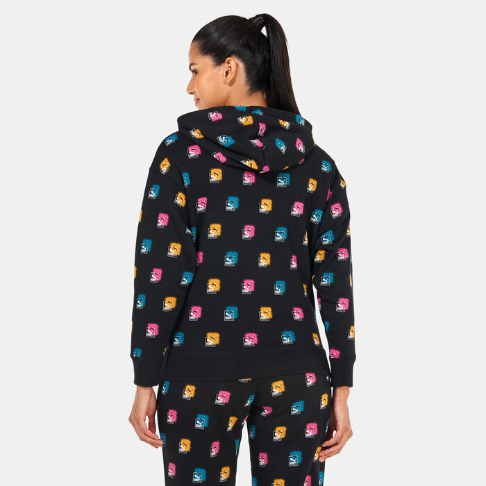 PUMA Women's Brand Love AOP Hoodie Black PUMA Women's Brand Love AOP Hoodie Black image number 1
