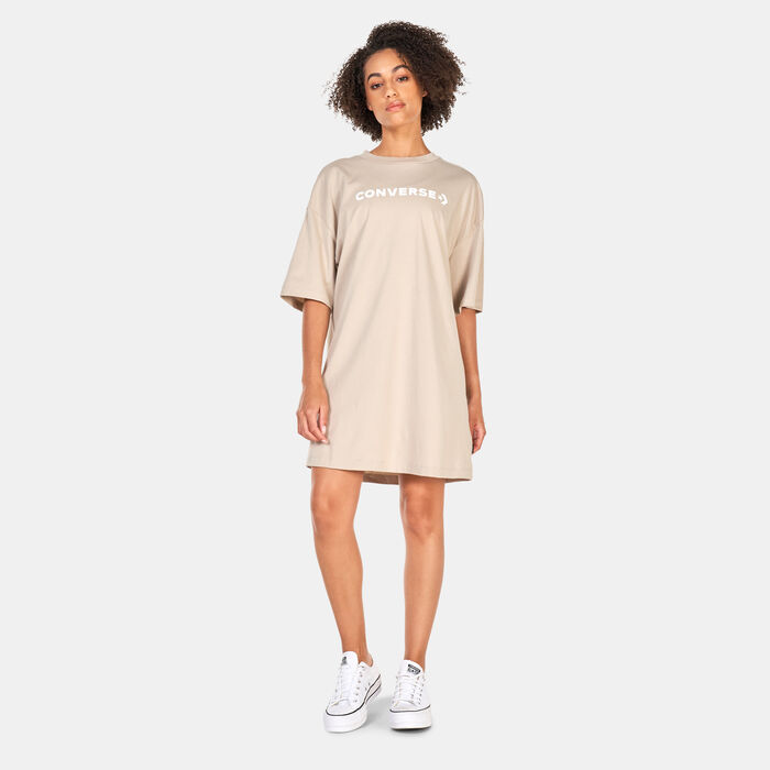 Converse Women's Icon Play T-Shirt Dress Beige Converse Women's Icon Play T-Shirt Dress Beige image number 0