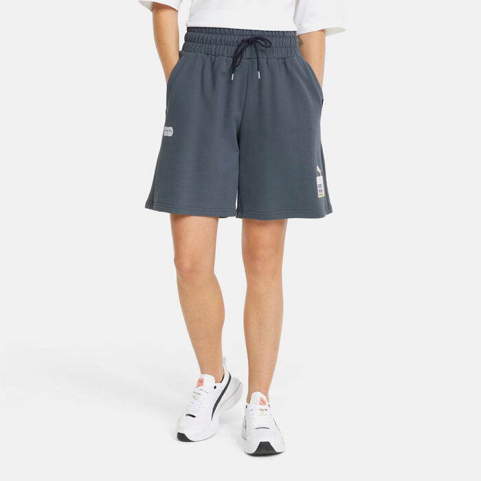 PUMA Women's Brand Love High Waist Longline Shorts Grey image number 0