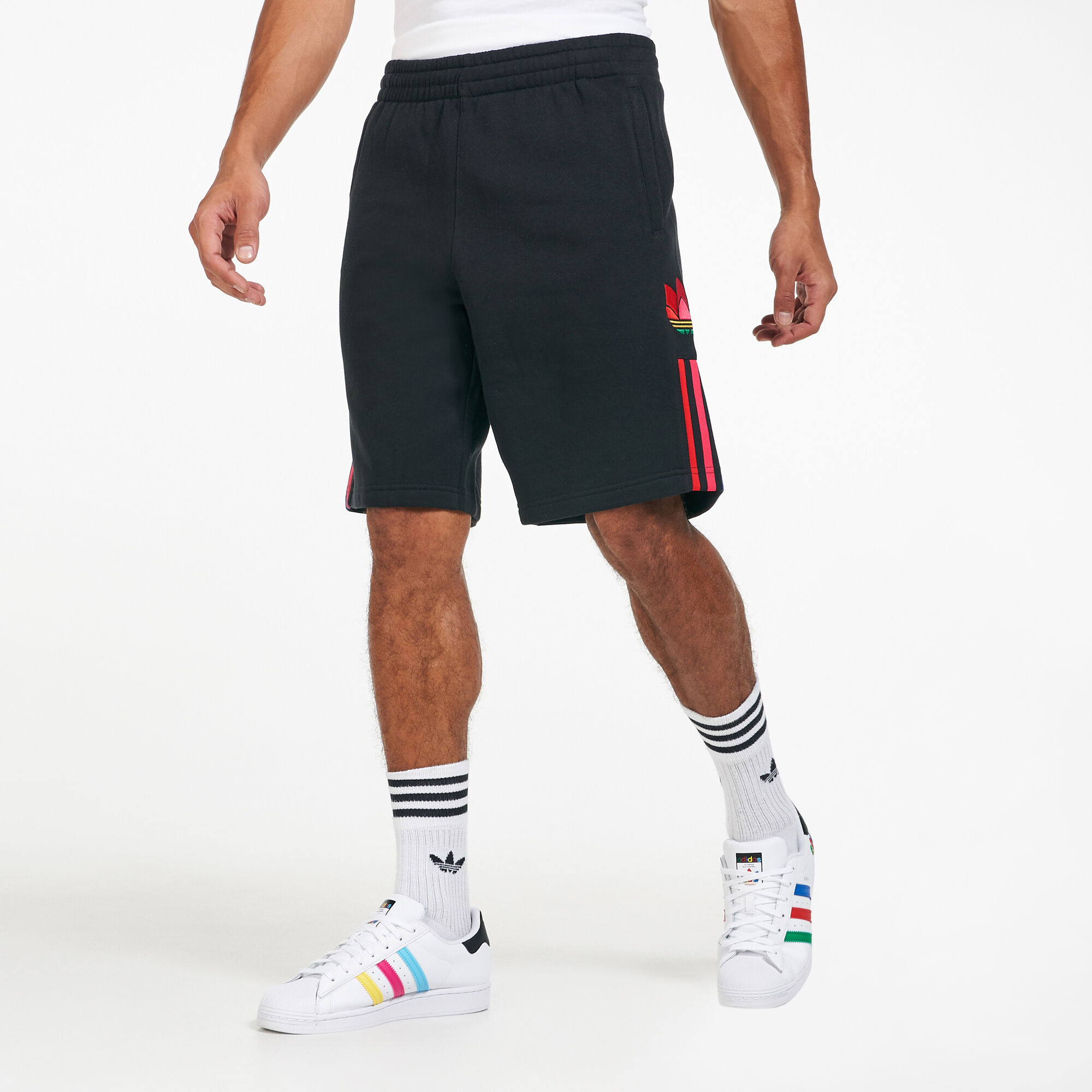 Black adidas shorts deals with red stripes