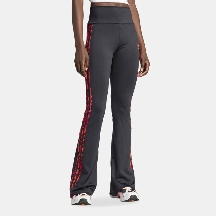 adidas Originals Women's Leopard Luxe 3-Stripes Infill Flared Pants Black adidas Originals Women's Leopard Luxe 3-Stripes Infill Flared Pants Black image number 0