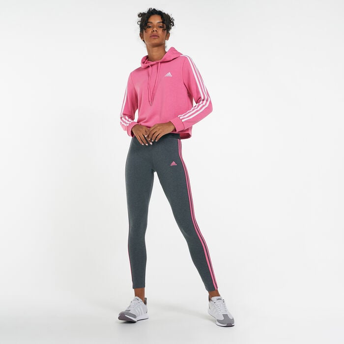 adidas Women's Essentials 3-Stripes Cropped Hoodie Pink adidas Women's Essentials 3-Stripes Cropped Hoodie Pink image number 2