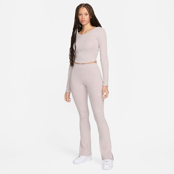 Nike Women's Sportswear Chill Scoop-Back Long-Sleeve Mini-Rib Top Purple Nike Women's Sportswear Chill Scoop-Back Long-Sleeve Mini-Rib Top Purple image number 2