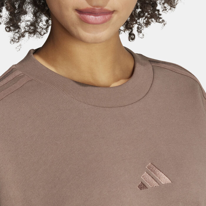 adidas Women's ALL SZN French Terry 3-Stripes Sweatshirt Brown adidas Women's ALL SZN French Terry 3-Stripes Sweatshirt Brown image number 3