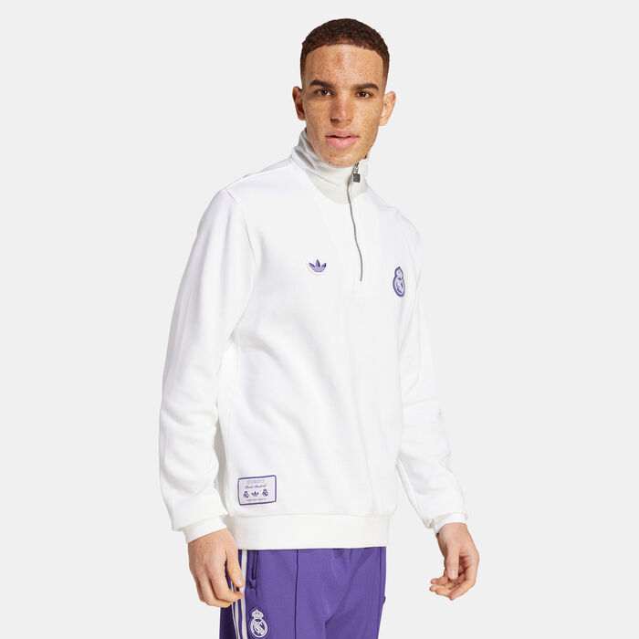 adidas Men's Real Madrid Terrace Icons 1/2-Zip Top White adidas Men's Real Madrid Terrace Icons 1/2-Zip Top White image number 0