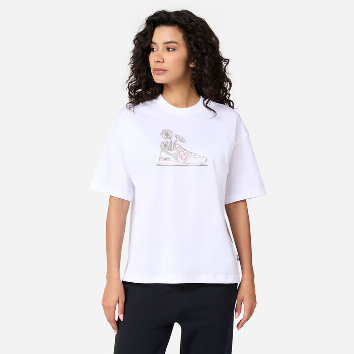 New Balance Women's Flower Graphic T-Shirt White New Balance Women's Flower Graphic T-Shirt White image number 0