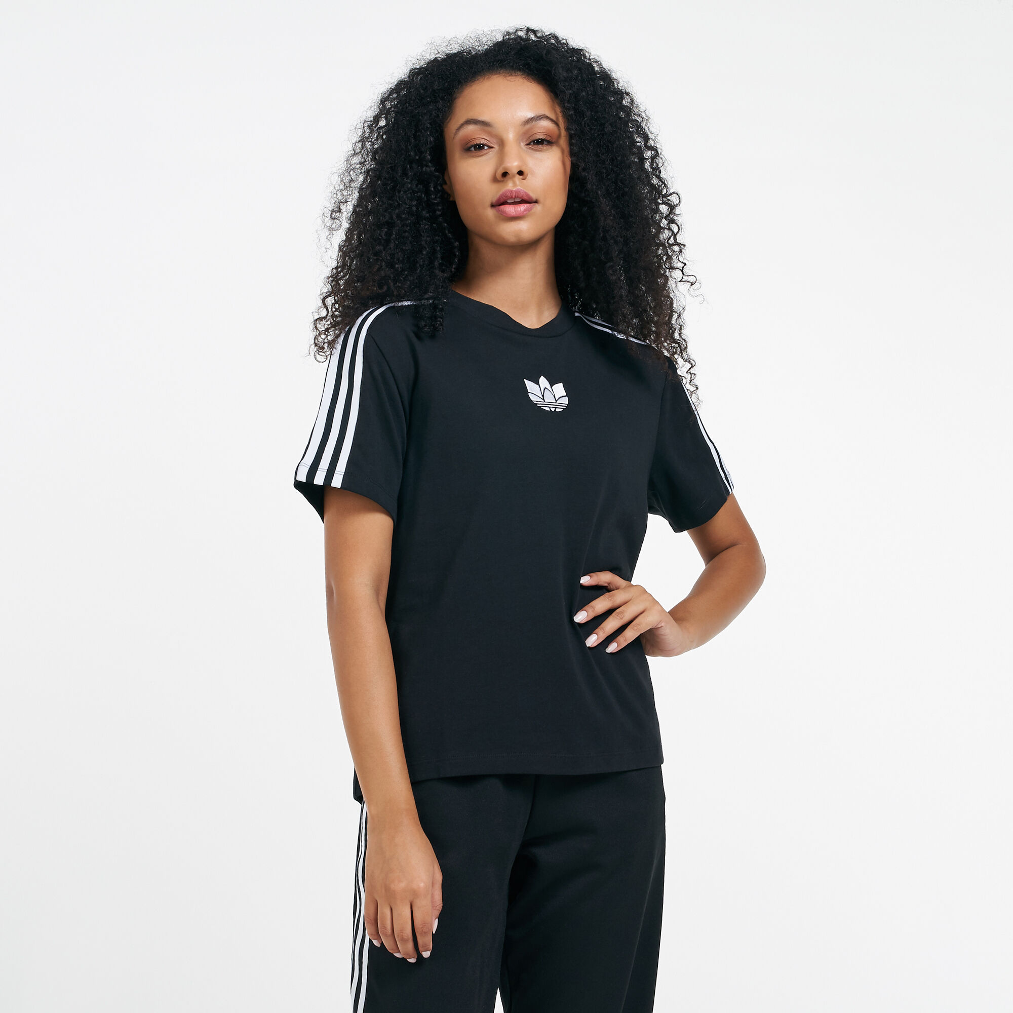 Buy adidas Originals Women s Adicolor 3D Trefoil T Shirt Black in
