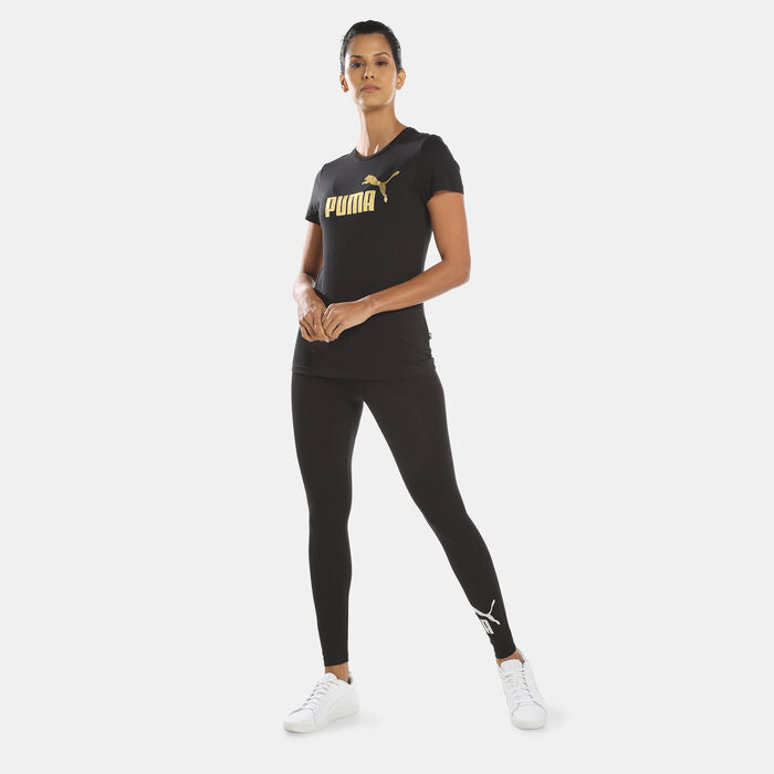 PUMA Women's Essentials+ Metallic Logo T-Shirt Black image number 2