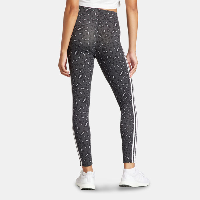 adidas Women's Essentials 3-Stripes Animal Print Leggings Black adidas Women's Essentials 3-Stripes Animal Print Leggings Black image number 1