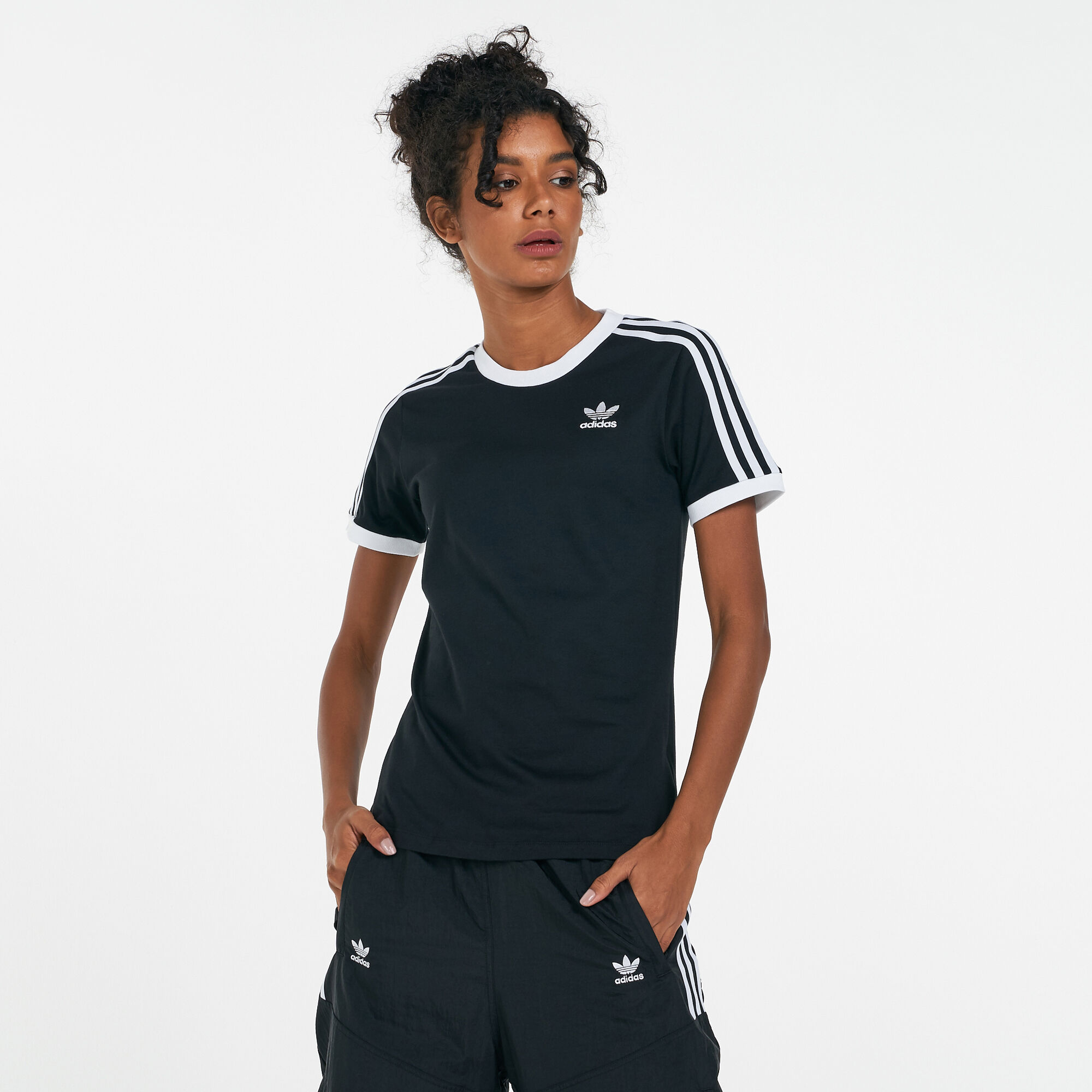 Adidas originals 3 stripes women's t-shirt - black discount