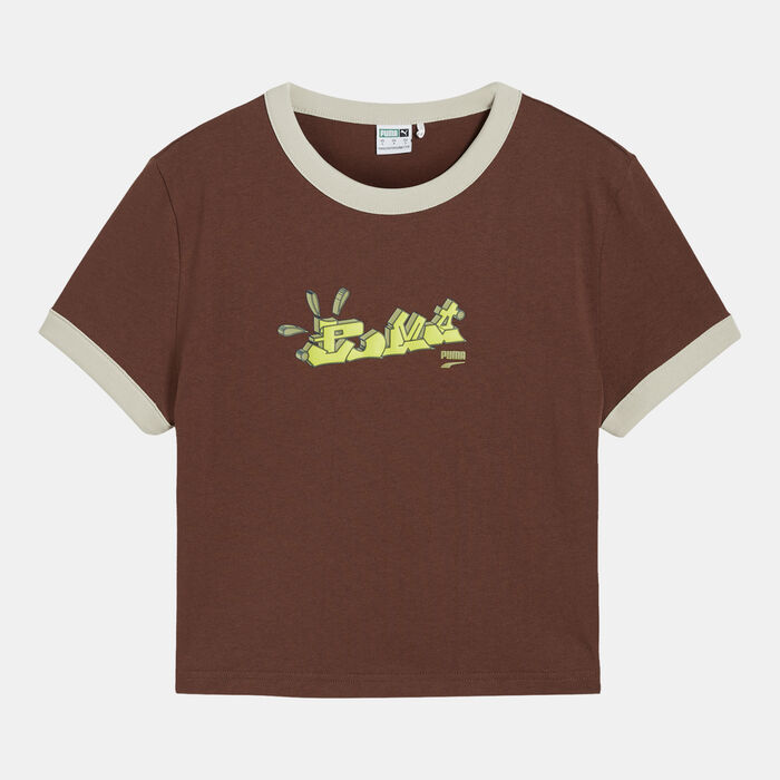 PUMA Women's Downtown Graphic Baby T-Shirt Brown image number 0