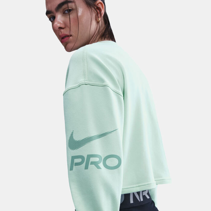 Nike Women's Pro Dri-FIT French Terry Sweatshirt Green image number 4