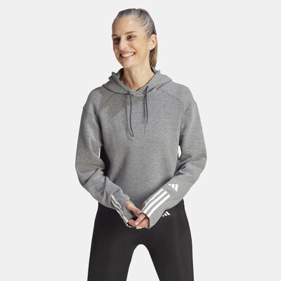 adidas Women's Train Essentials Train Cotton 3-Stripes Hoodie Grey adidas Women's Train Essentials Train Cotton 3-Stripes Hoodie Grey
