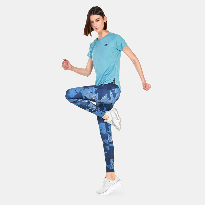 New Balance Women's Printed Impact Run Leggings Blue New Balance Women's Printed Impact Run Leggings Blue image number 2