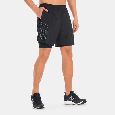 New Balance Men's Printed Accelerate Pacer 7-inch 2-in-1 Shorts Black