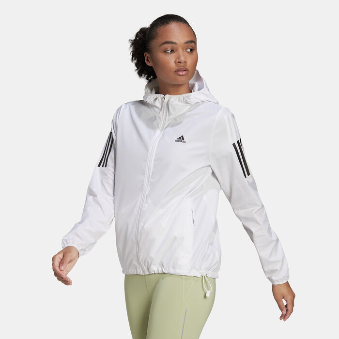 adidas Women's Own the Run Hooded Running Windbreaker Jacket White image number 0