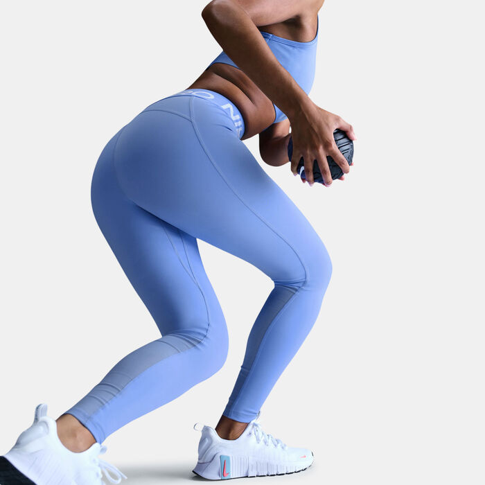 Nike Women's Pro Mid-Rise Mesh-Panelled Leggings Blue image number 4