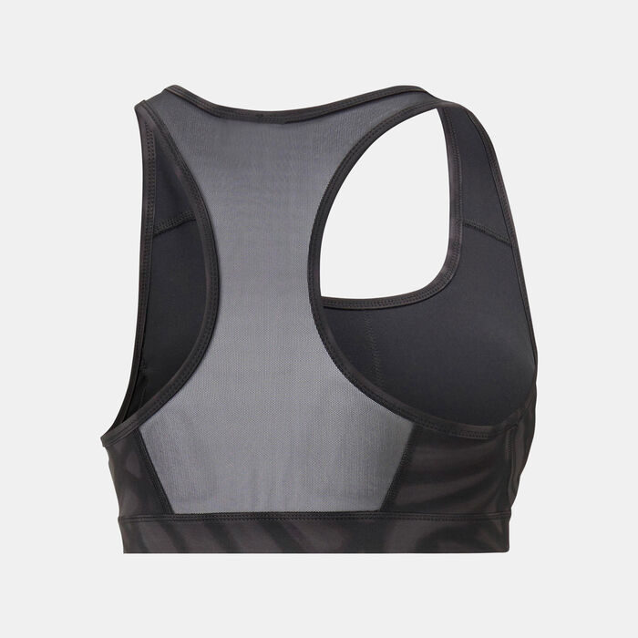 PUMA Women's 4Keeps Graphic Mid Impact Bra Blue image number 1