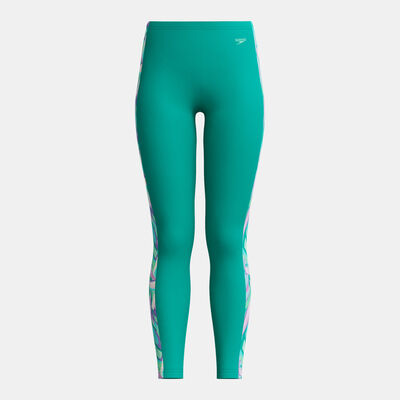 Speedo Kids' Printed Panel Swimming Leggings Green