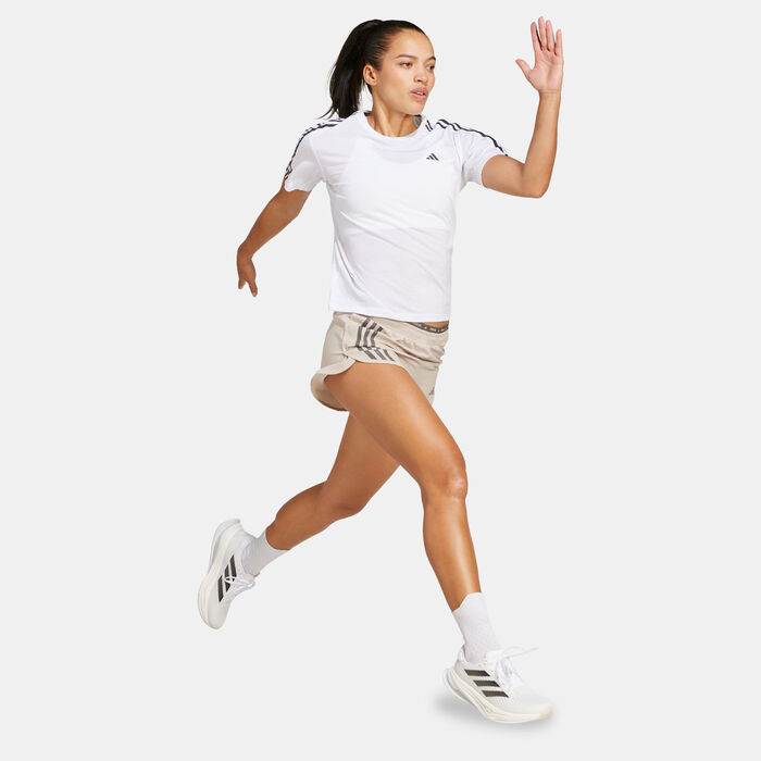 adidas Women's Own The Run 3-Stripes Shorts Beige adidas Women's Own The Run 3-Stripes Shorts Beige image number 2