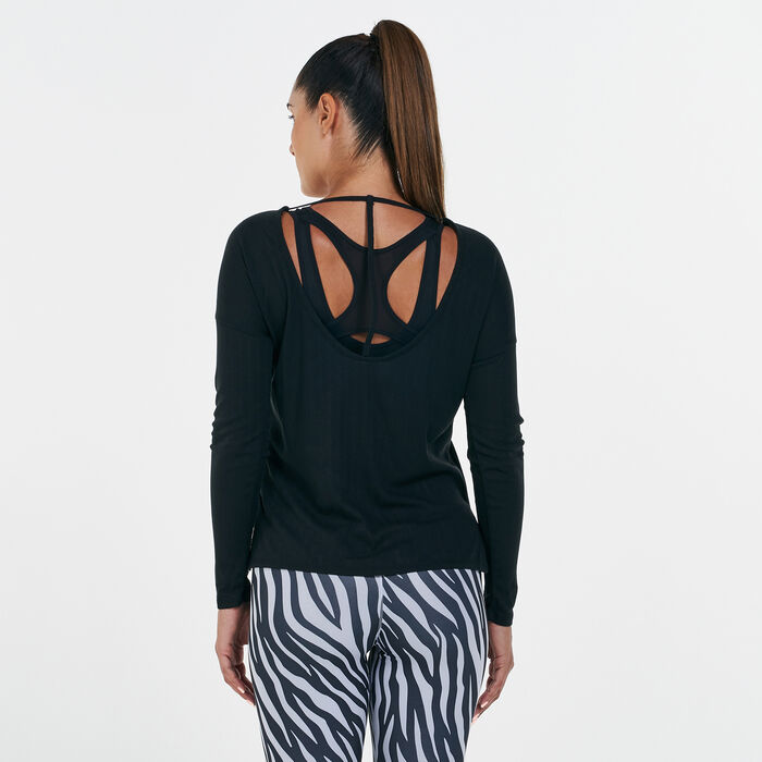 Nike Women's Yoga Pointelle Top Black Nike Women's Yoga Pointelle Top Black image number 1