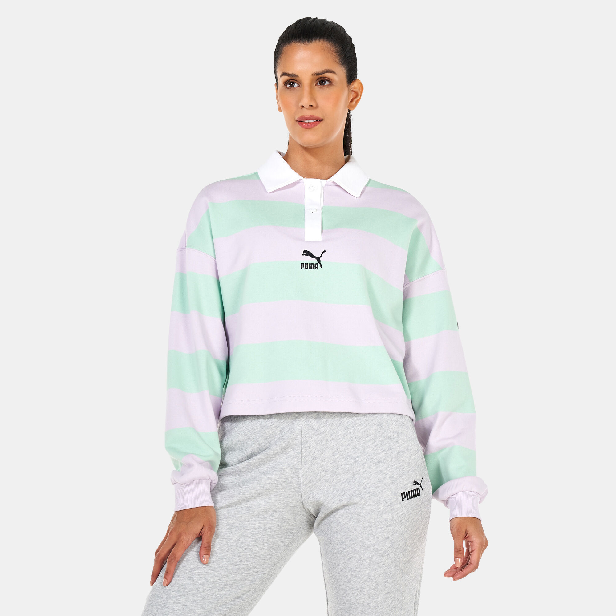 Striped long sleeve polo shirt womens outlet