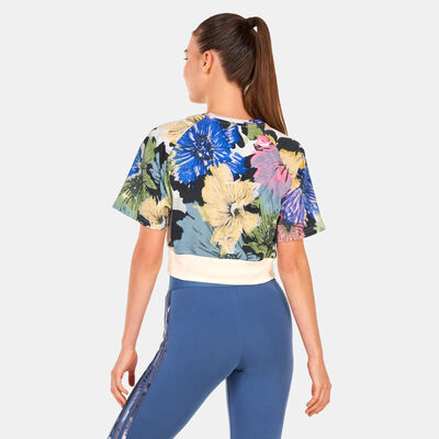 adidas Women's Allover Printed Crop Top Beige