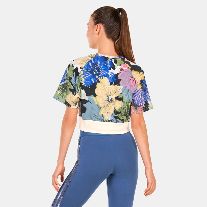 adidas Women's Allover Printed Crop Top Beige adidas Women's Allover Printed Crop Top Beige image number 1