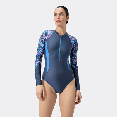 Speedo Women's Long Sleeve One-Piece Swimsuit Blue Speedo Women's Long Sleeve One-Piece Swimsuit Blue
