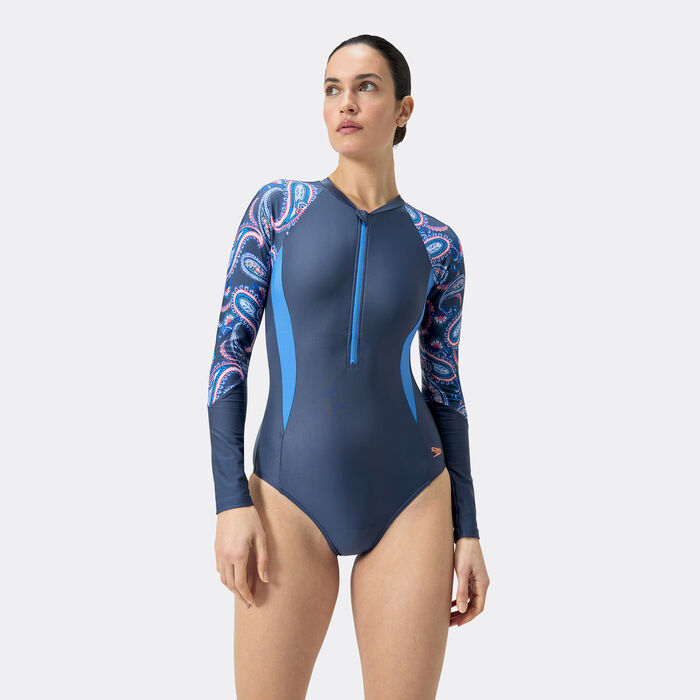 Speedo Women's Long Sleeve One-Piece Swimsuit Blue Speedo Women's Long Sleeve One-Piece Swimsuit Blue image number 0