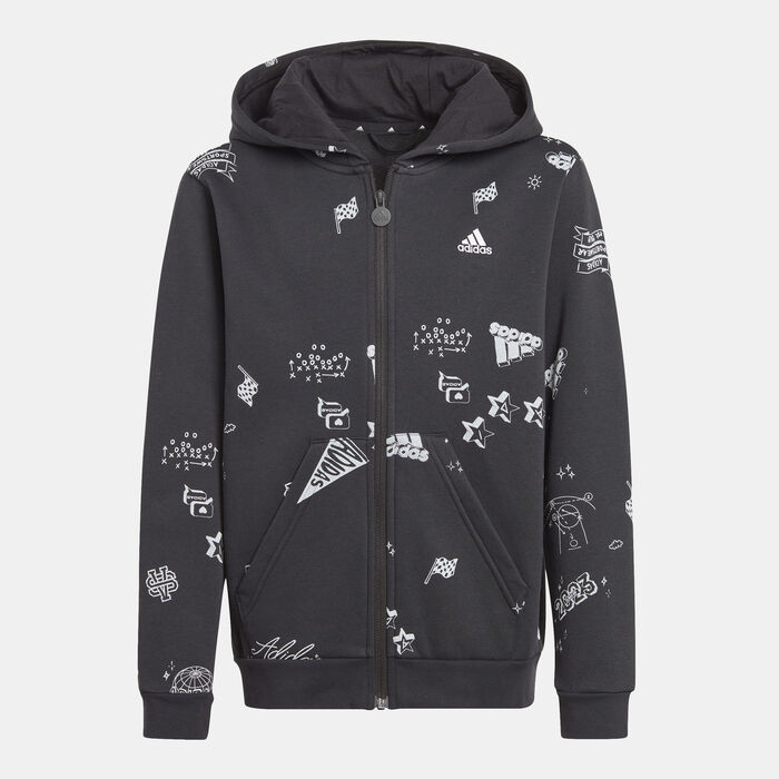 adidas Kids' Brand Love Allover Print Full-Zip Hoodie Black image number 0