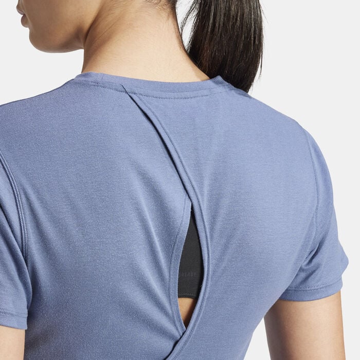 adidas Women's Yoga Studio Wrapped T-Shirt Blue adidas Women's Yoga Studio Wrapped T-Shirt Blue image number 3
