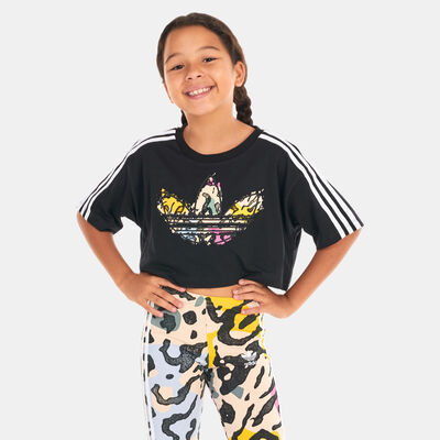 adidas Originals Kids' Logo Print Crop T-Shirt Black