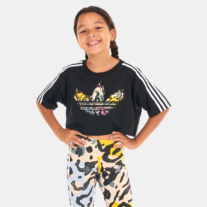 adidas Originals Kids' Logo Print Crop T-Shirt Black image number 0